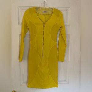 Moschino Bodycon Yellow Long Sleeve Zip Front Geometric Dress Love Island - Sz 6